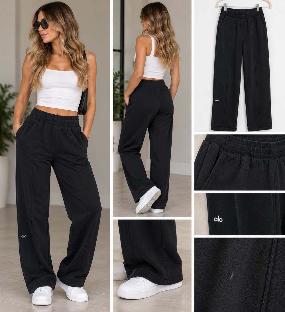 ALO Yoga Black High-Waist Straight Leg Sweatpants XS